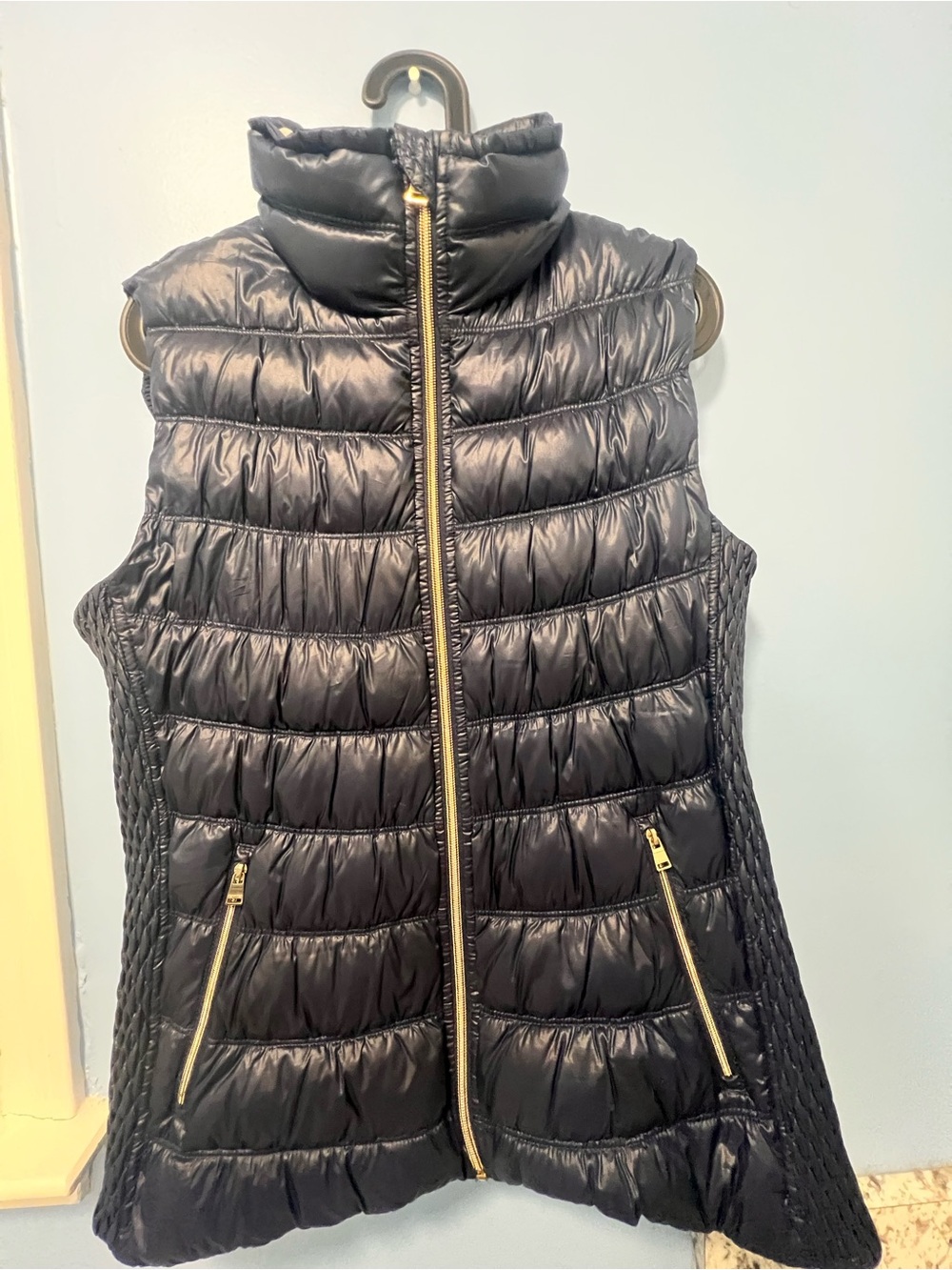 Calvin Klein Woman’s Black Quilted Puffer Vest with Gold Zippers